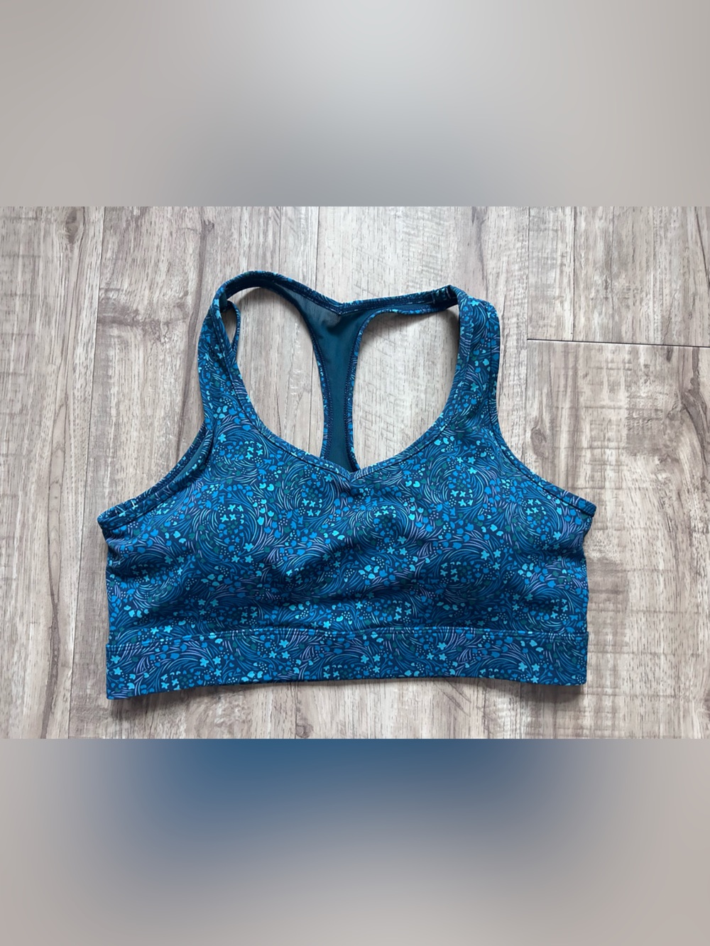 Zyia Active Sprig Blossom Luxe Layered Mesh Bra blue green floral fitness summer
